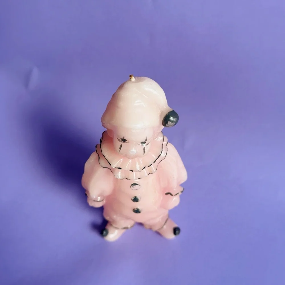 Vintage Art Deco French Pierrot Clown Candle Light Pink and Black 8" Unused 80s - Picture 3 of 6